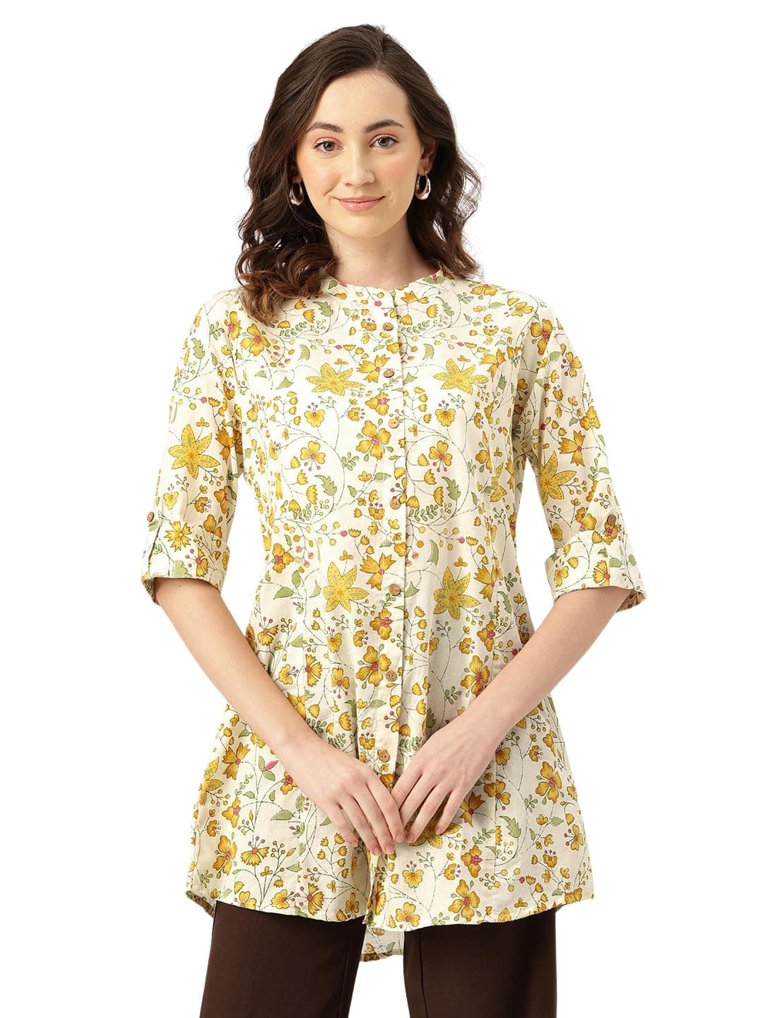 Printed Mandarin Shirt – Casual & Chic (S-3XL) Off White