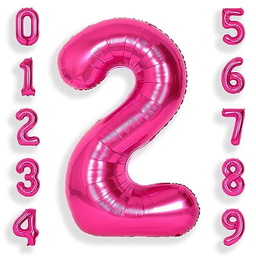 SUWEN 40 Inch Hot Pink Large 2 Number Balloons Big Foil Helium Number Balloons 09 Jumbo Happy 2nd Mylar Birthday Party Decorations for Girl Anniversary Party Supplies