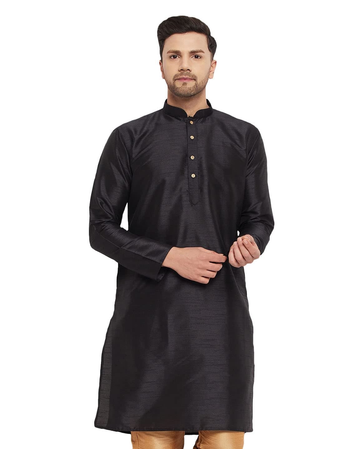 VASTRAMAY Men's Cotton Silk Blend Kurta-New Black