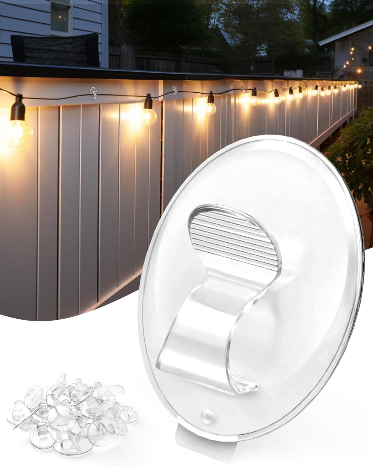 Hooks for Outdoor Rope Light Clips 20Pcs Outdoors String Lights Clip Heavy Duty Hanging Clear Light Clip with Waterproof Adhesive for Patio Hold Fence Hangers and Christmas Lighting Strips Hook