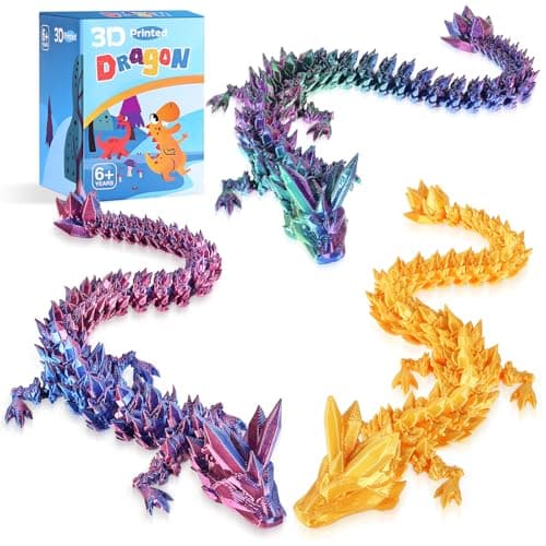 TXB3DOK 3pcs 12in 3D Printed Crystal Dragon3D Printed Flexible Articulated DragonHome Office Decor Executive Desk Toys Fidget Toys for AutismADHD