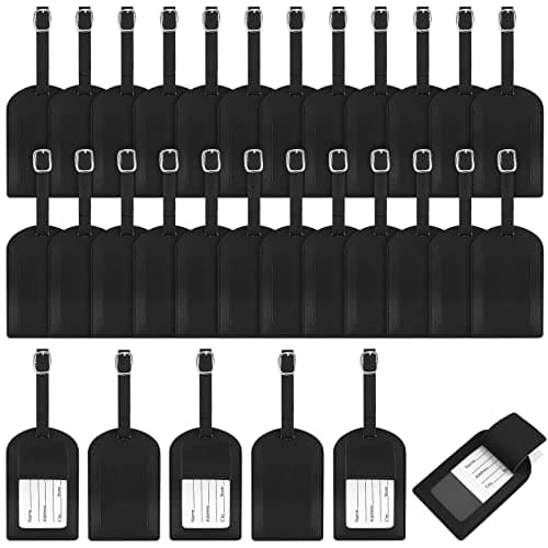 30 Pieces Leather Luggage Tag Women Identifiers Travel Suitcase Tags for Luggage Travel Backpack Bag Wedding Favors Women Men Adults Bulk(Black)