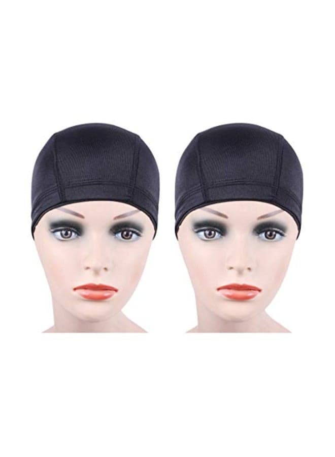 YANTAISIYU 2 PcsLot Black Dome Cap Wig Caps Stretchy Wig Cap with Wide Elastic Band for Making Wig Dome Cap S