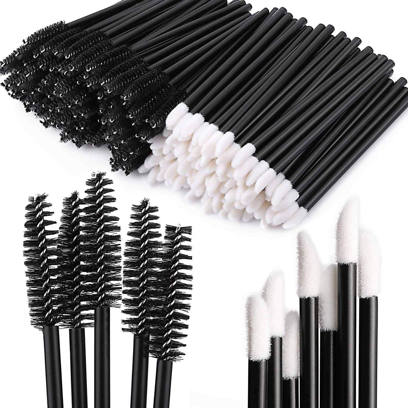 Tbestmax 200 Disposable Mascara Wand Spoolies and Lip Brushes Lipstick Lipgloss Applicator for Eyebrow Eyelash Extension Makeup Kits Black