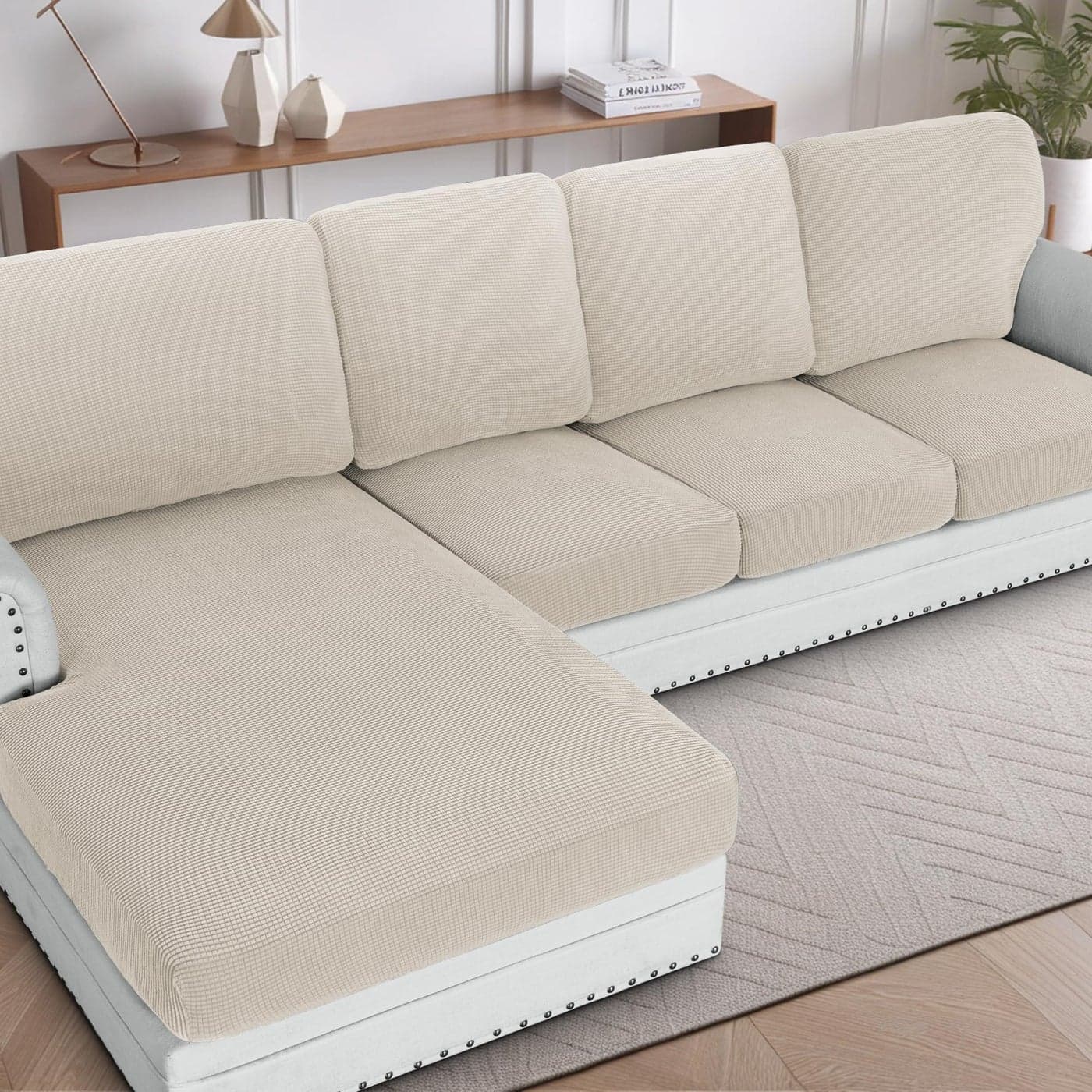 HVERSAILTEX Sectional Couch Covers 4 Pieces Sofa Seat Cushion Covers L Shape Separate Cushion Couch Chaise Cover for Both LeftRight Sectional Couch Seat Only 1 Chaise 3 Sofa Island Fossi