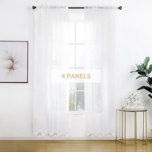Anjee White Sheer Curtains 96 inches Long 4 Panels Rod Pocket Voile Sheer Christmas Curtains Privacy Protection Translucency Window Drapes for Living Room Bedroom Dining Room Party,52 x 96 Inch