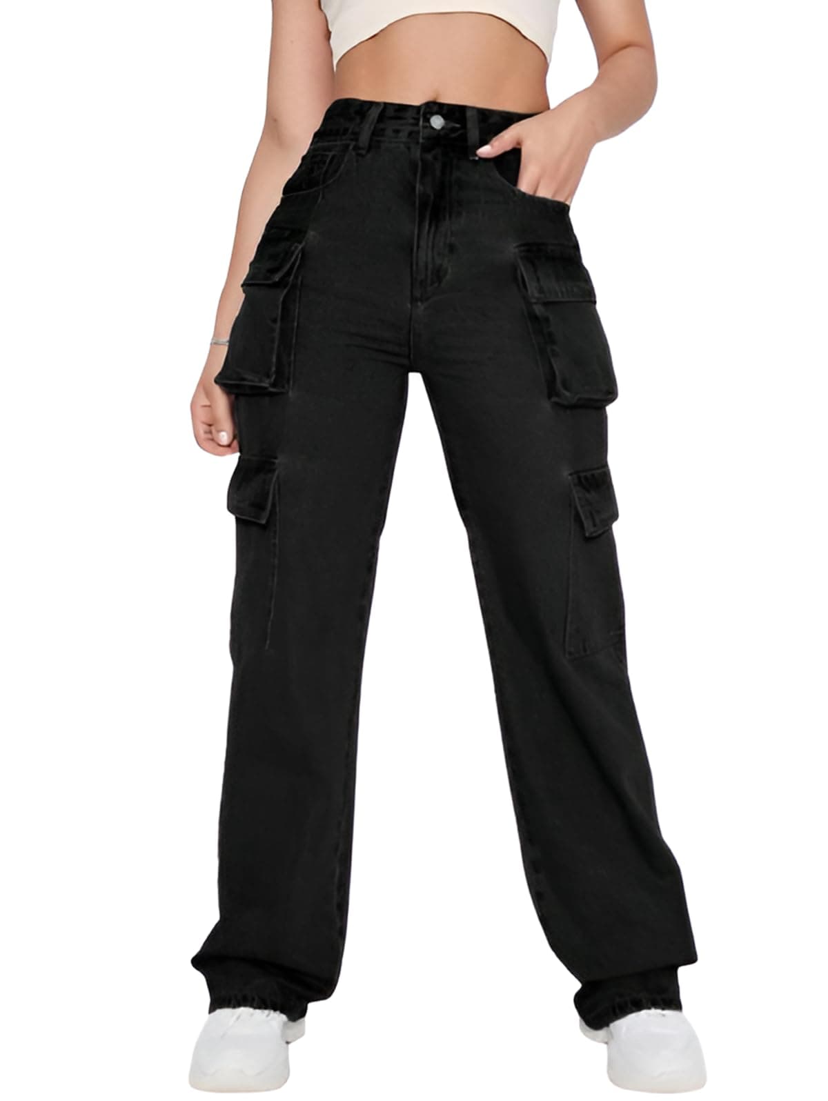 Ben Martin Women Cargo || Women,s Cargos-Pants || Women's Denim Cargo's Pants || Cargo,s for Woman || Oversized-Jeans for Woman's || Loose Jeans Pant for Woman,s Black 36
