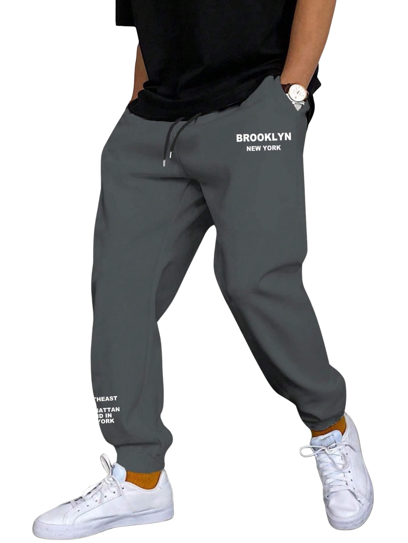 Lymio Men Slim Fit High Rise Track Jogger Pants Grey Darkgrey (TP-43-Darkgrey-M)