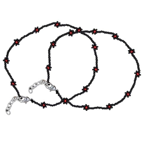 Prapti Handicrafts Black Beads Anklets Barefoot Jewelry/Foot Wear Payal for Women/Girls (Pack of 2) (black 2)