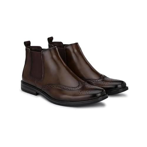 San Frissco Men's Chelsea Boots High Top Ankle Shoes for Hiking and Trekking | Round Toe Soft Insole Slip-On Shoes Anti Slip Resistant | Stylish & Trending with Cushioned Footbed - 7 (Brown) SM78702