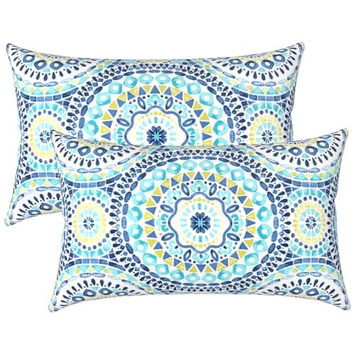 LVTXIII OutdoorIndoor Lumbar Pillows Decorative Patio Lumbar Cushions Fluffy Water Repellent Garden Cushions for Home Patio Coach Sofa Use 1220 Inch Pack of 2 Delancey Lagoon