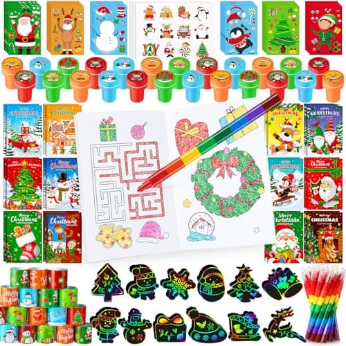 BenLouis Christmas Party Favors for Kids Xmas Classroom Gifts Prize Stockings Filler Coloring Books Bulk for Students Kids Crafts Holiday School Goodie Bag Stuffer12Set Christmas