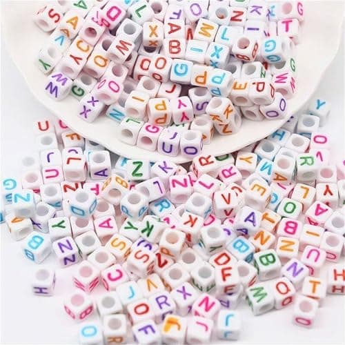 INDIKONB Alphabet Letter Cube 6mm | Colorful Alphabet for Bracelets | Cube Letter for Jewelry Making, DIY Crafts, and Personalized Accessories | 650 Pieces (Multicolor White)