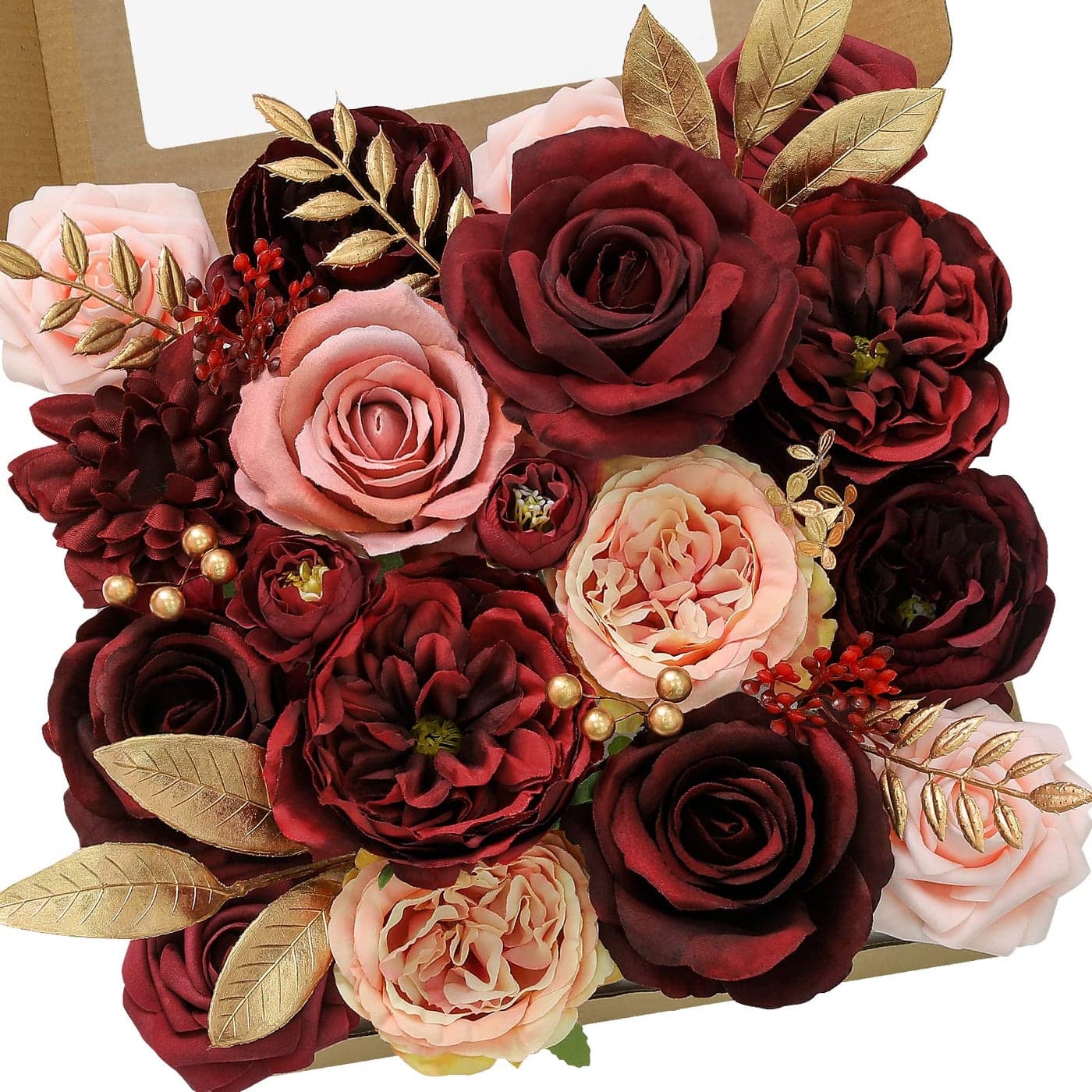Serwalin Artificial Flowers Burgundy Pink Fake Flowers for Bridal Bouquets Wedding Decorations Cake Flowers for Home Party Table Centerpieces Arrangements Decor Indoor OutdoorValentines Day