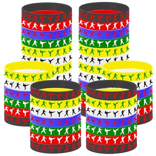 CupaPlay 48 Taekwondo Karate Rubber Wristbands Kung Fu Wrestling Theme Party Supplies Decorations Birthday Favors