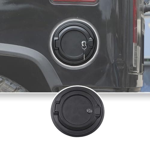 Fuel Filler Door Locking Gas Tank Cap Cover for Hummer H2 2003-2009 Accessories Fuel Filler Door Gas Cap Cover Anti-theft Locking Fuel Filler Tank Cover Fuel/Gas Tank Cap Replacement Aluminum (Black1)