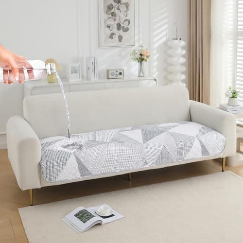 HOKIPO 'Elira Series' Polyester Blend Water Repellent + Waterproof Quilted Sofa Mats | Make Your Own Sofa Cover Set | Length 180cm - Snow White Black Geometry (AR-5249-C9)