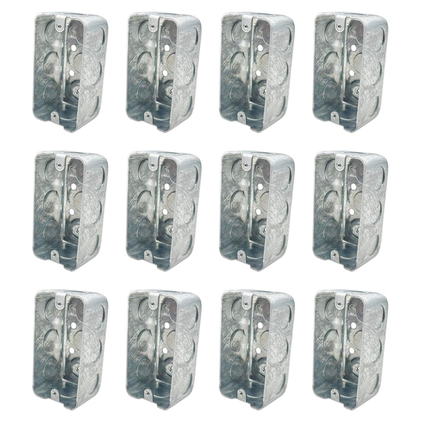 Qlvily 12 Packs 4x2 Inch Metal Electrical Box Single Gang Electrical Box Ten 12 Inch Knockouts Raised Ground 13 Cu in Capacity 178 Deep Junction Box Metal Galvanized