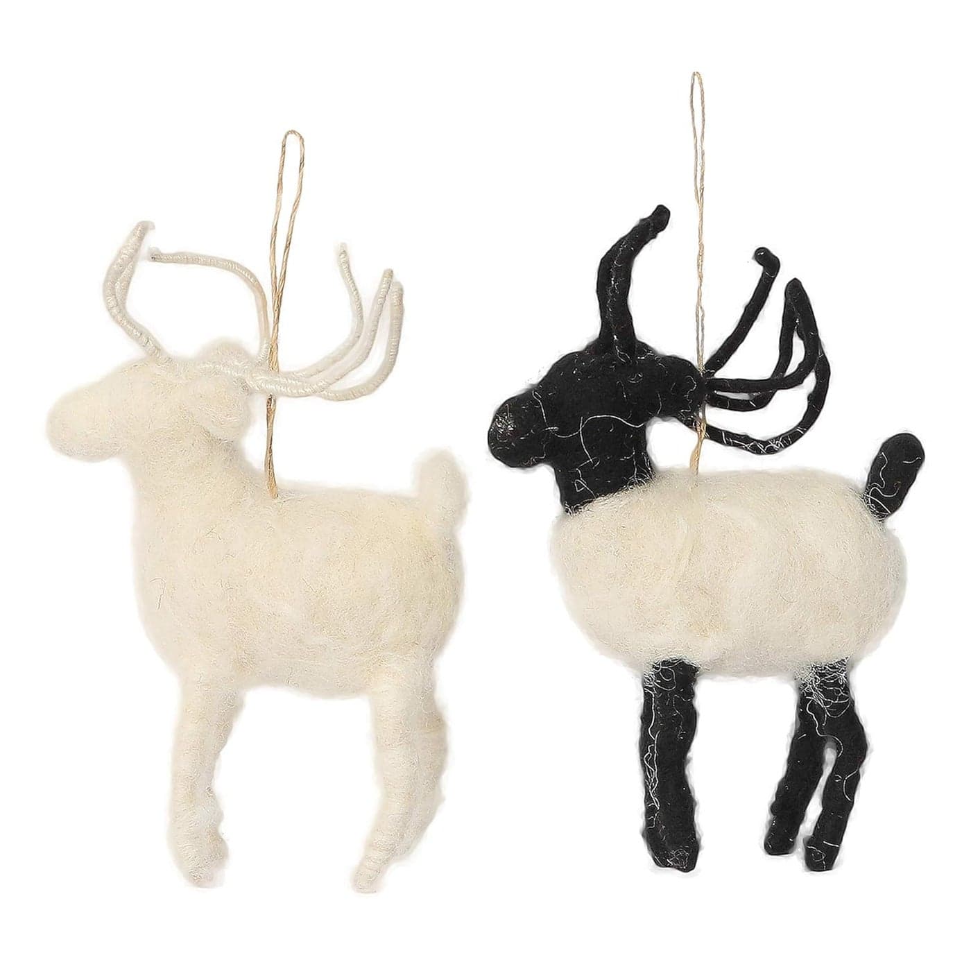 De Kulture Handmade Premium Wool Felt Black and White Reindeers Eco Friendly Needle Felted Christmas Xmas Tree Decoration Stuffed Ornament for Home Office Party Holiday Dcor Set of 2