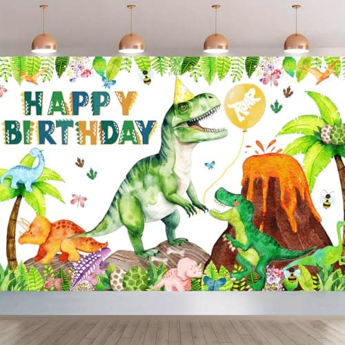 Dinosaur Birthday Backdrop Banner Roar Dino Happy Birthday Jungle Leaves Trex Dinosaur Photography Background for Boy Girl 1st 2nd 3rd 4th 10th Bday Party Supplies Decor Green Happy Bday Generic