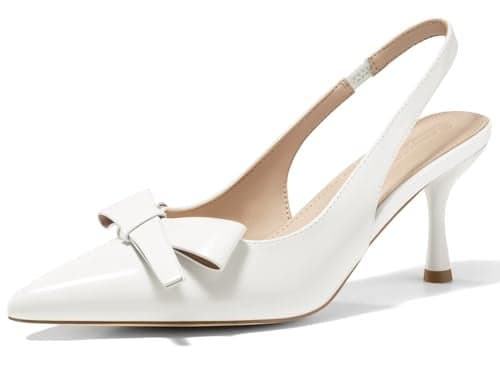 Coutgo Womens Slingback Kitten Heels Bow Closed Pointed Toe Pumps Slip on Office Work Dress Shoes White