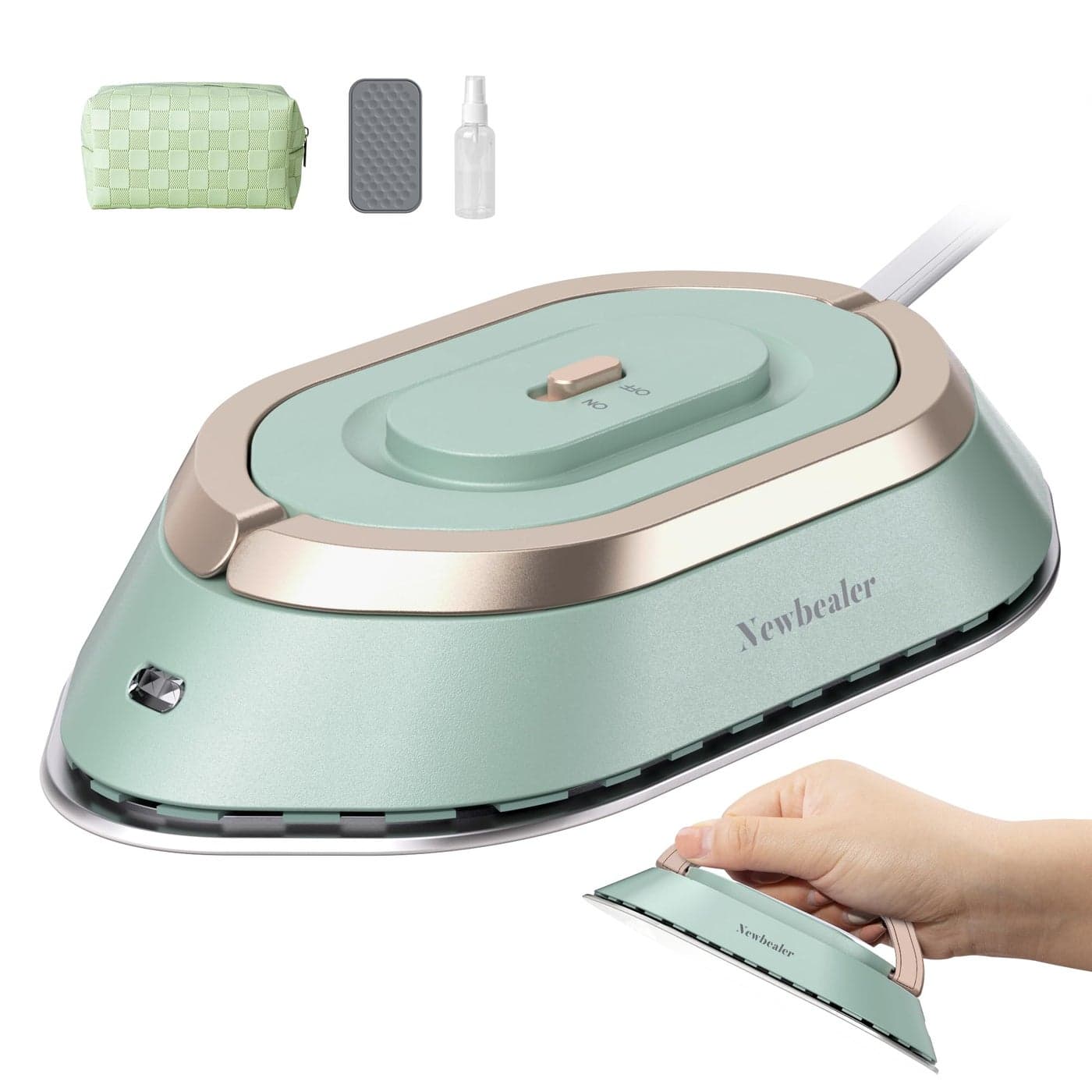 Newbealer Travel Iron with Global Voltage 100240V Mini Dry Iron for Clothes No Steam Max 300W 60s Heat Up 302 NonStick Ceramic Soleplate 08lbs UltraLightweight Green