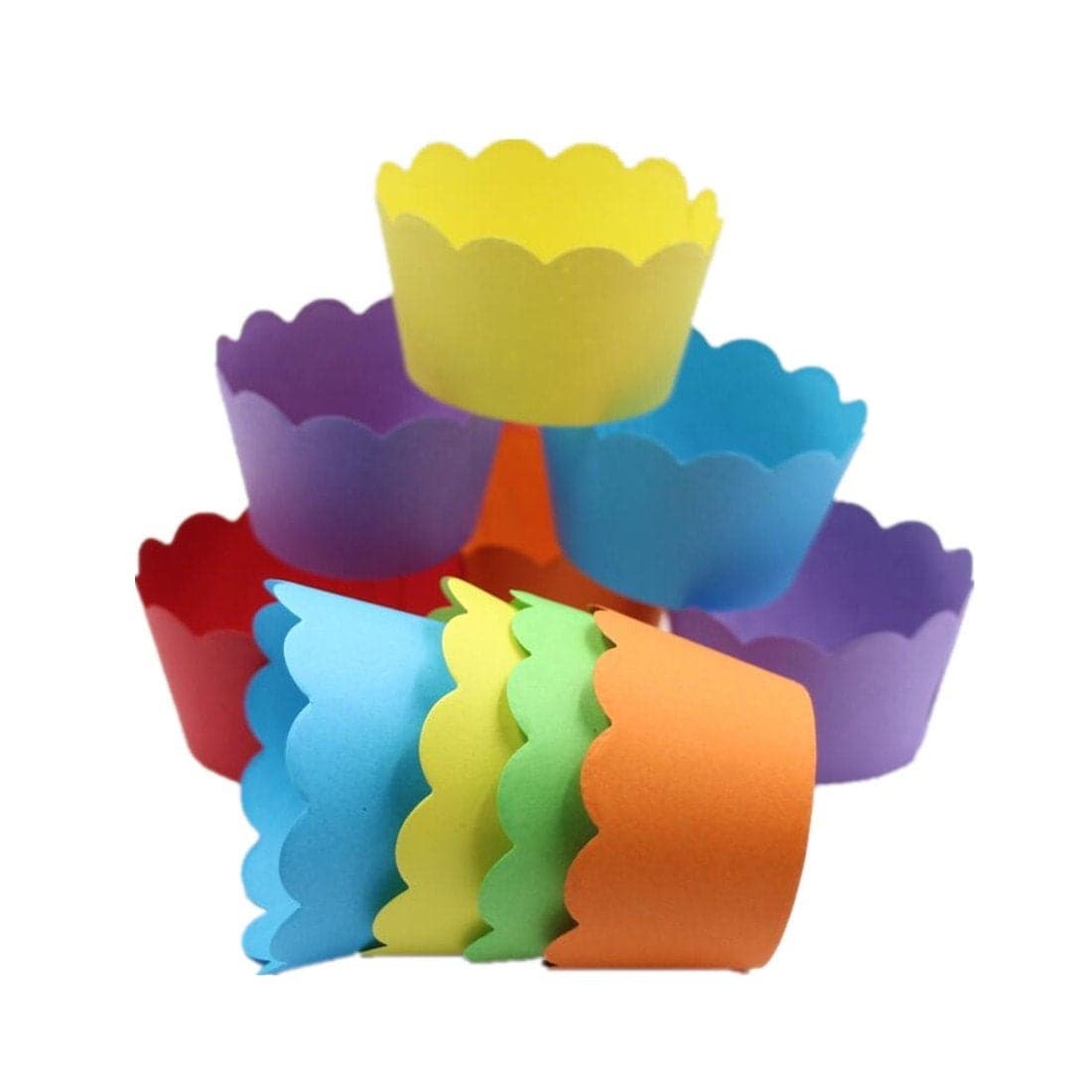 Mybbshower 36 Count Solid Bright Colors Scalloped Cupcake Wrappers for Anniversary Birthday Party Table Decoration