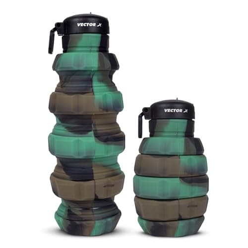 Vector X Collapsible Silicone Water Bottle, 500 ml Extended Capacity, Flexible & Portable - BPA-Free, Flip-Top Locking Lid with Carry Handle for Travel, Hiking, Camping, Gym (Pack of 1, Green)
