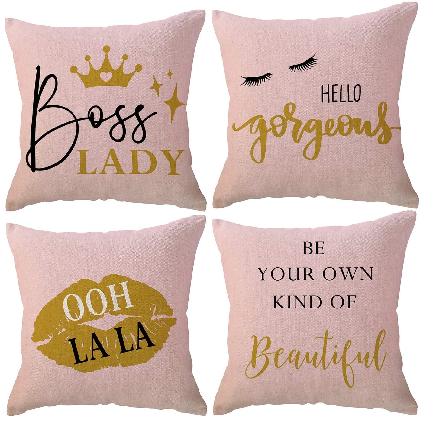 ULOVE LOVE YOURSELF 4Pack Boss Lady Decorative Throw Pillow Covers with Boss Lady Quote Pink Cushion Covers 1818 for Sofa Bed Couch Home Decor Gifts for Woman BirthdayMothers Day
