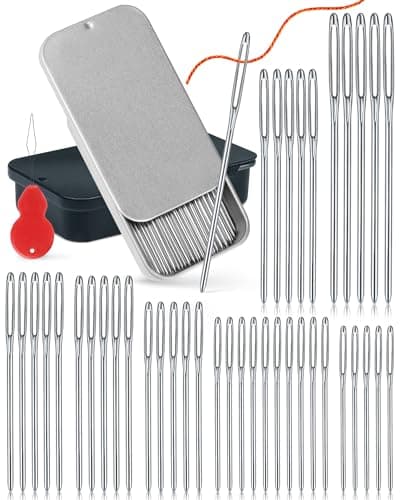 FIVEIZERO 80 PCS LargeEye Blunt Needles8 Sizes Stainless Steel Yarn Knitting NeedlesSewing NeedlesCrafting Knitting Weaving Stringing Needleswith Threaders for Finishing Off Crochet Projects CJ