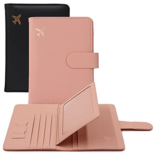Melsbrinna Rfid Passport Holder for Travel women/Men, Cute Passport Wallet Rfid Blocking Card Slots, Rfid Passport Cover/CaseTravel Wallet, Passport Book Holder (2, Black pink)