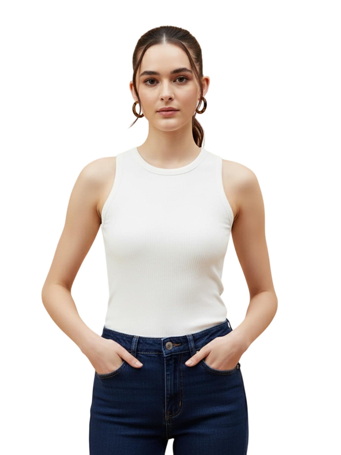 Glito Soft Cotton Premium Comfort Ribbed Slim Fit Tank Top for Women - White | Crew Neck | Sleeveless | Tank Tops for Women | Women's Top | Ideal for Daily & Casual Wear