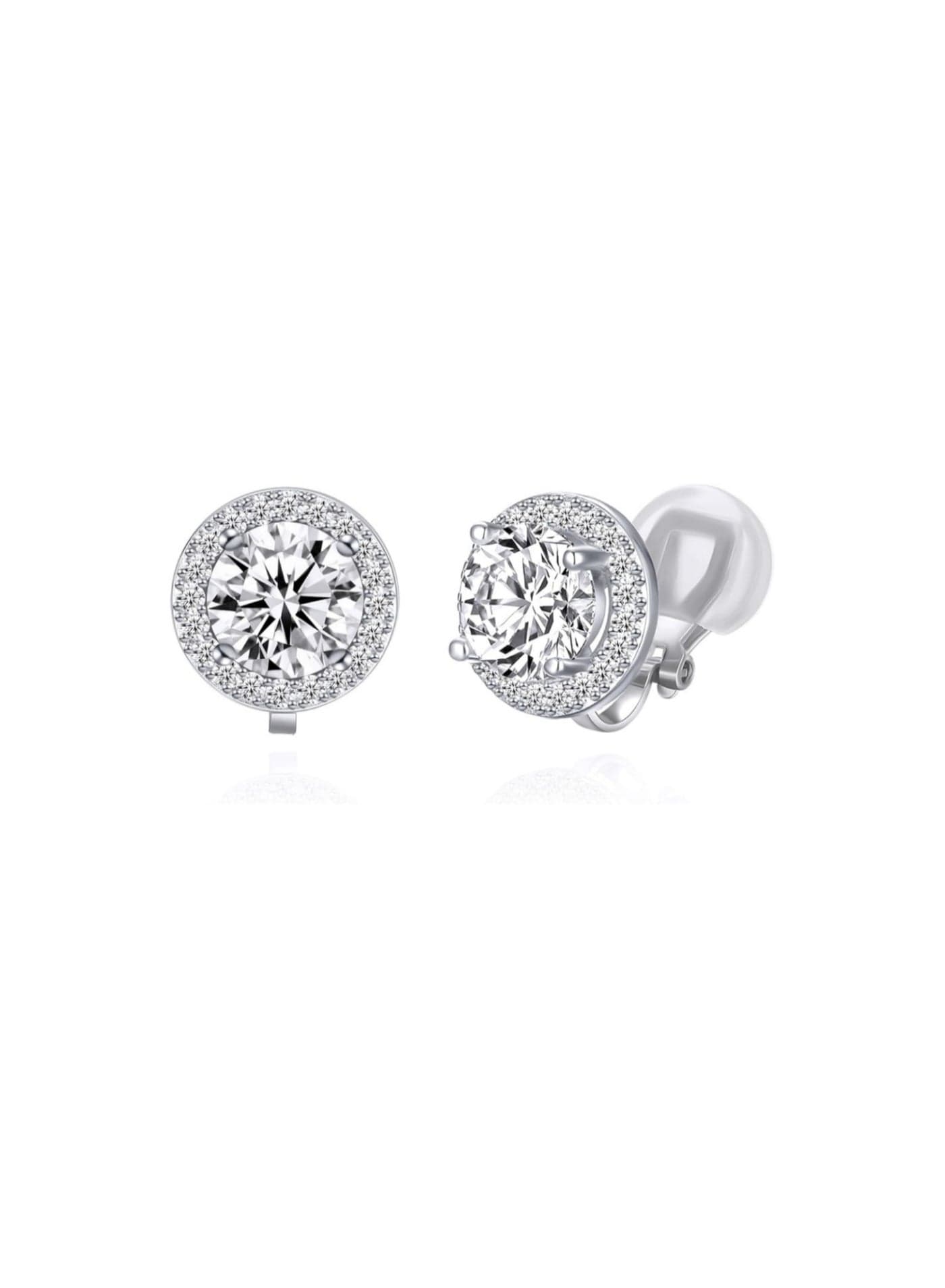 The round cubic zirconia earrings with crystal clasps, suitable for women.