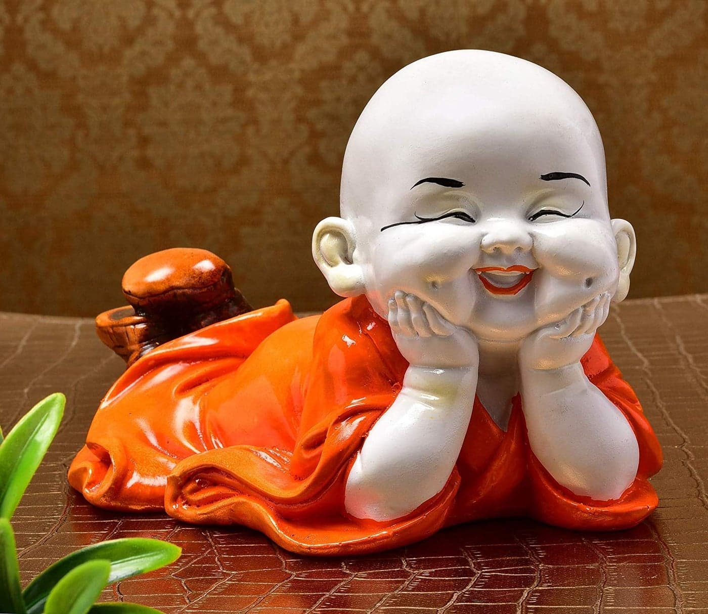 BECKON VENTURE Polyresin Big Sitting Vastu Baby Laughing Buddha Showpiece for Home dcorLiving Room Orange