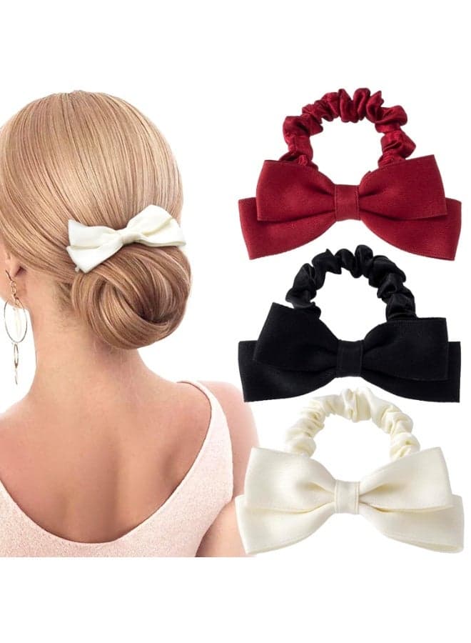3pcs Silk Bow Scrunchies, Black Red White Bowknot Hair Ties Ropes, Elastic Bands Ponytail Holder, Wedding Bachelorette Party Accessories, for Thick Thin Long Hair Women Teen Girls3pcs Silk Bow Scrunchies, Black Red White Bowknot Hair Ties Ropes, Elastic Bands Ponytail Holder, Wedding Bachelorette Pa