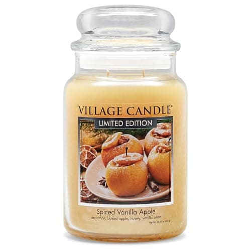 Village Candle Spiced Vanilla Apple Large Glass Apothecary Jar Scented Candle 2125 oz Ivory