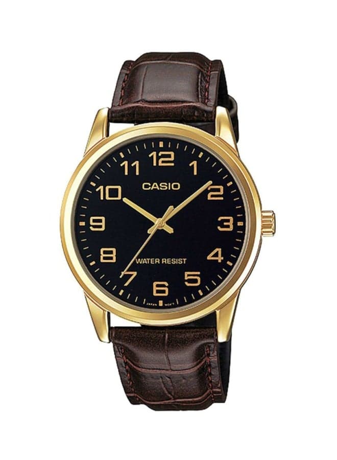 Men Leather Analog Wrist Watch MTP-V001GL-1BUDF - 45 mm - Brown