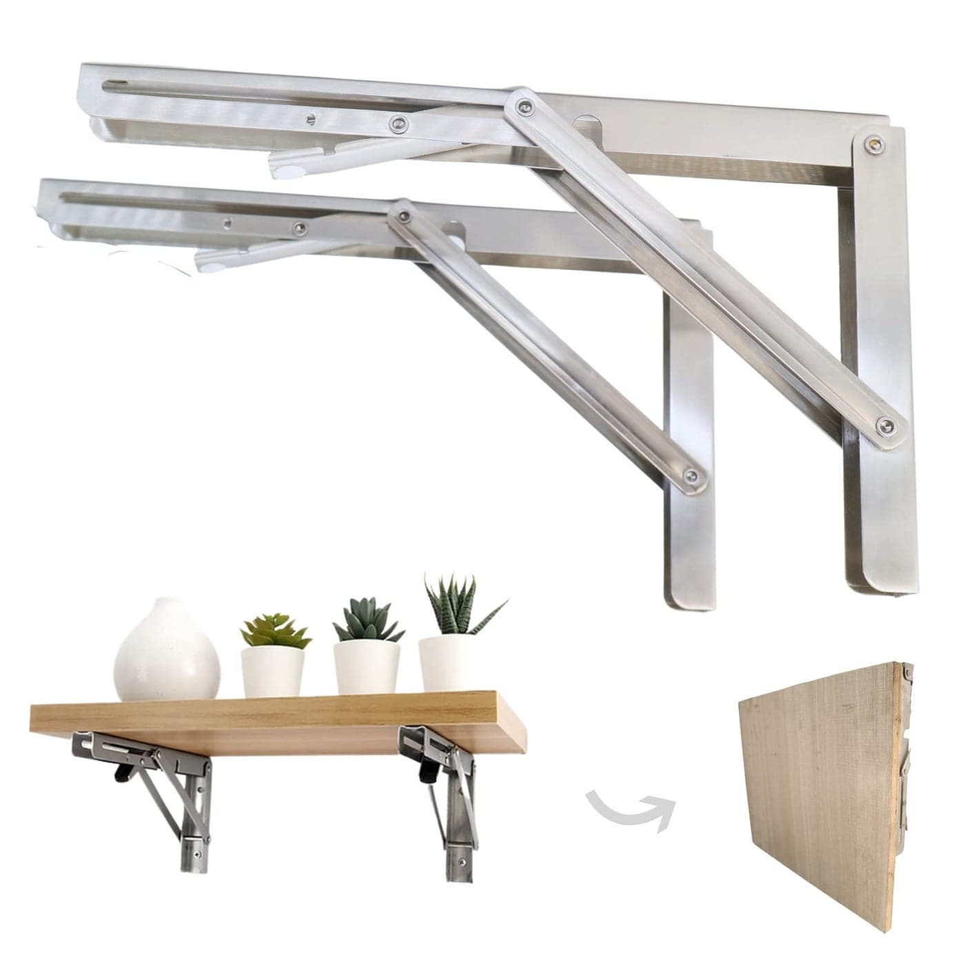 Folding Shelf Brackets 22 inch Heavy DutyMax Load 550 lbStainless Steel Collapsible Shelf BracketWall Mounted Folding Table Bracket Save SpacePack of 2