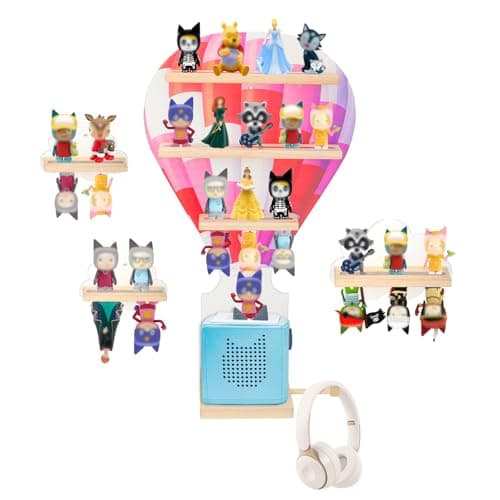 for Toniebox 2 and Toniebox 1 Tonie Shelf Wall Mounted Set of 4 (Balloons and 3 Cloud),Tonies Figures Tonies Storage,Magnetic Wooden Floating Shelves Compatible with Tonie box Player Character
