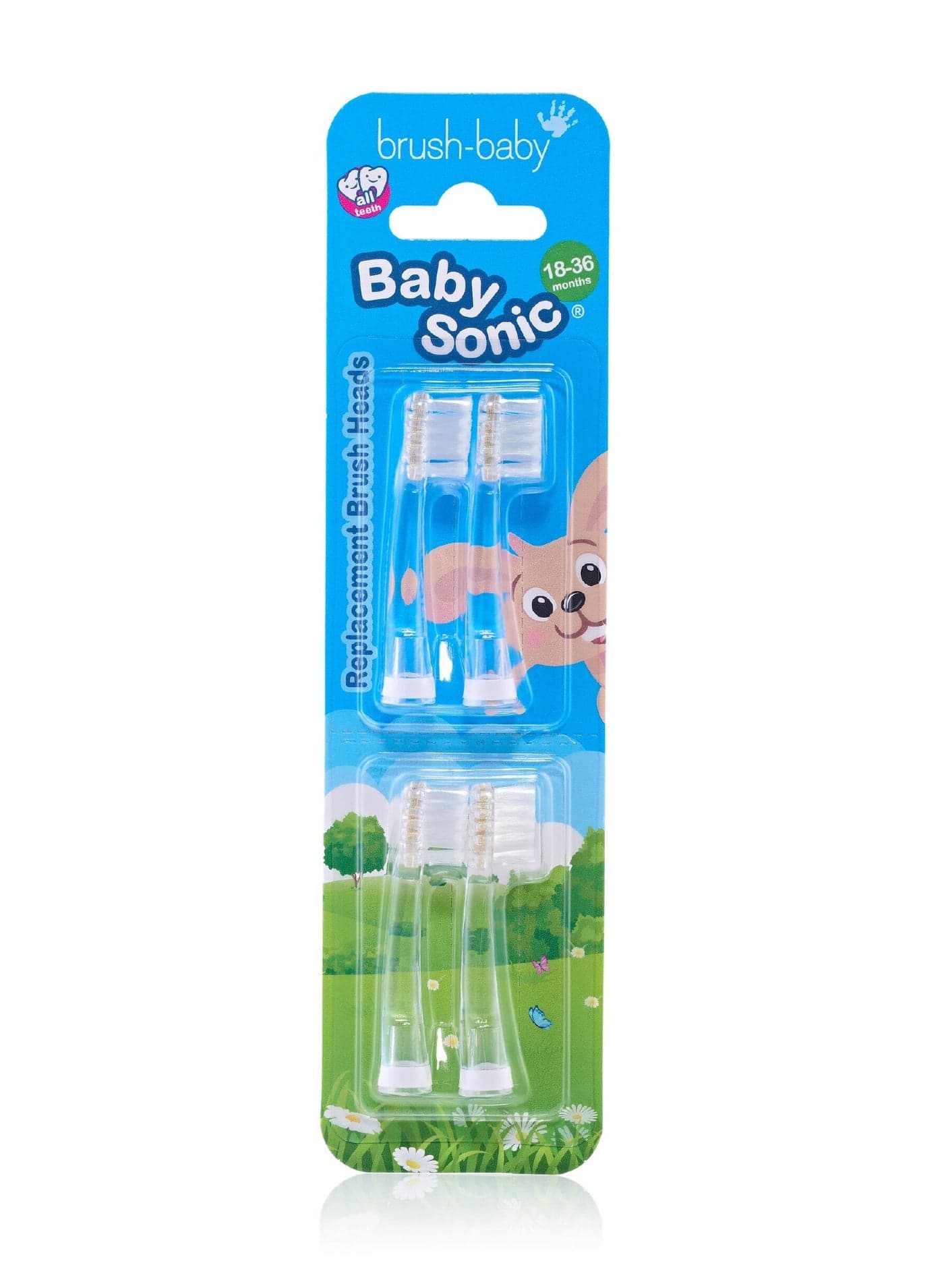 Brush-Baby Baby Sonic Electric Toothbrush Replacement Heads | LED Light | Pack of 4 | 18–36 Months