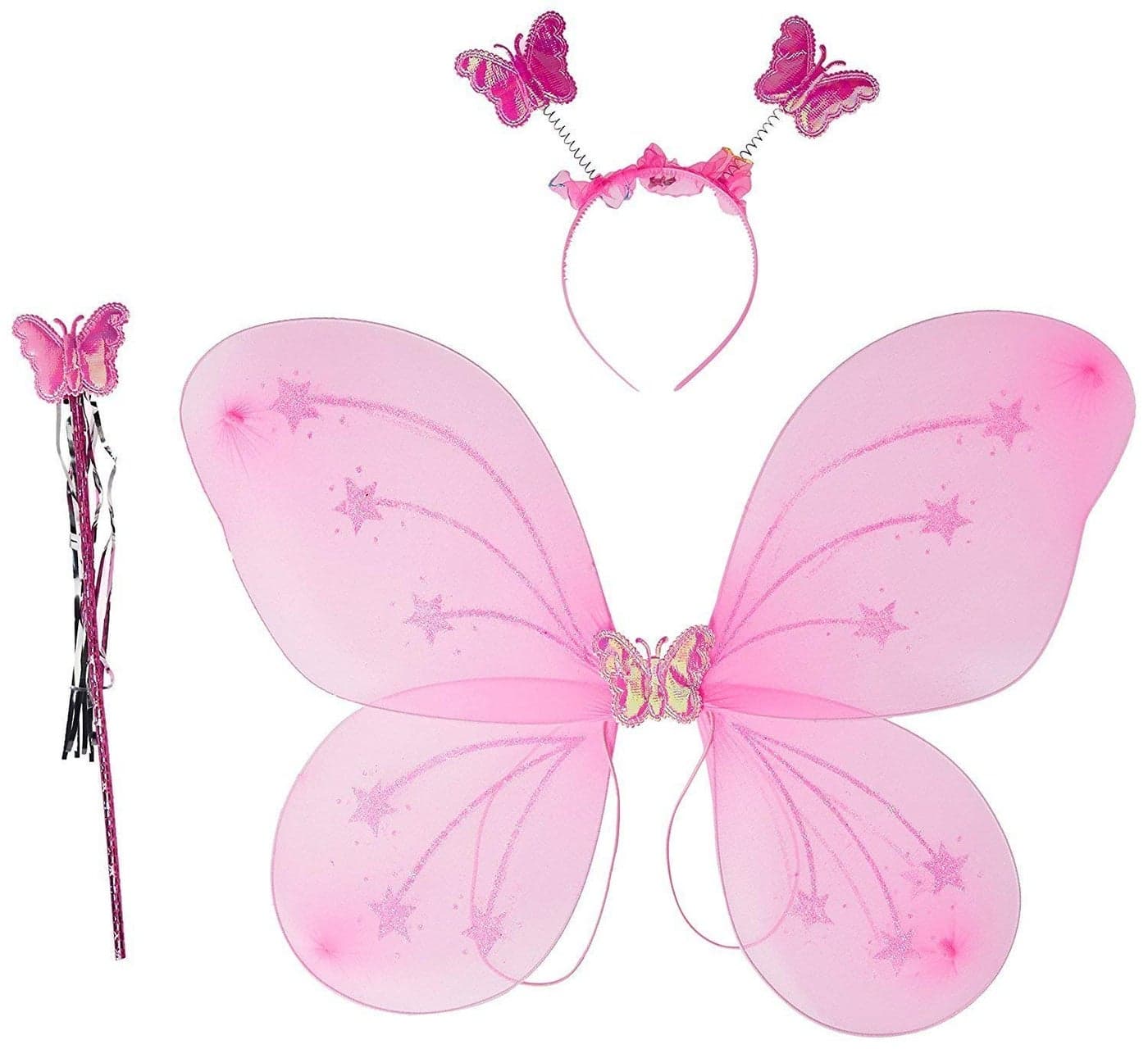 kunya Net Baby Girl's Fairy Butterfly Wings Costume Butterfly Fairy Angel Wing, Wand And Hairband (Pink)