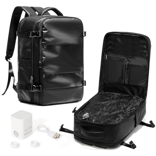 WEPLAN Vacuum Backpack Travel with Pump,Water Resistant Airbag Travel Backpack,Personal Item Carry on Backpacks Flight Approved 18x14x8 inches,Laptop Backpacks,Black