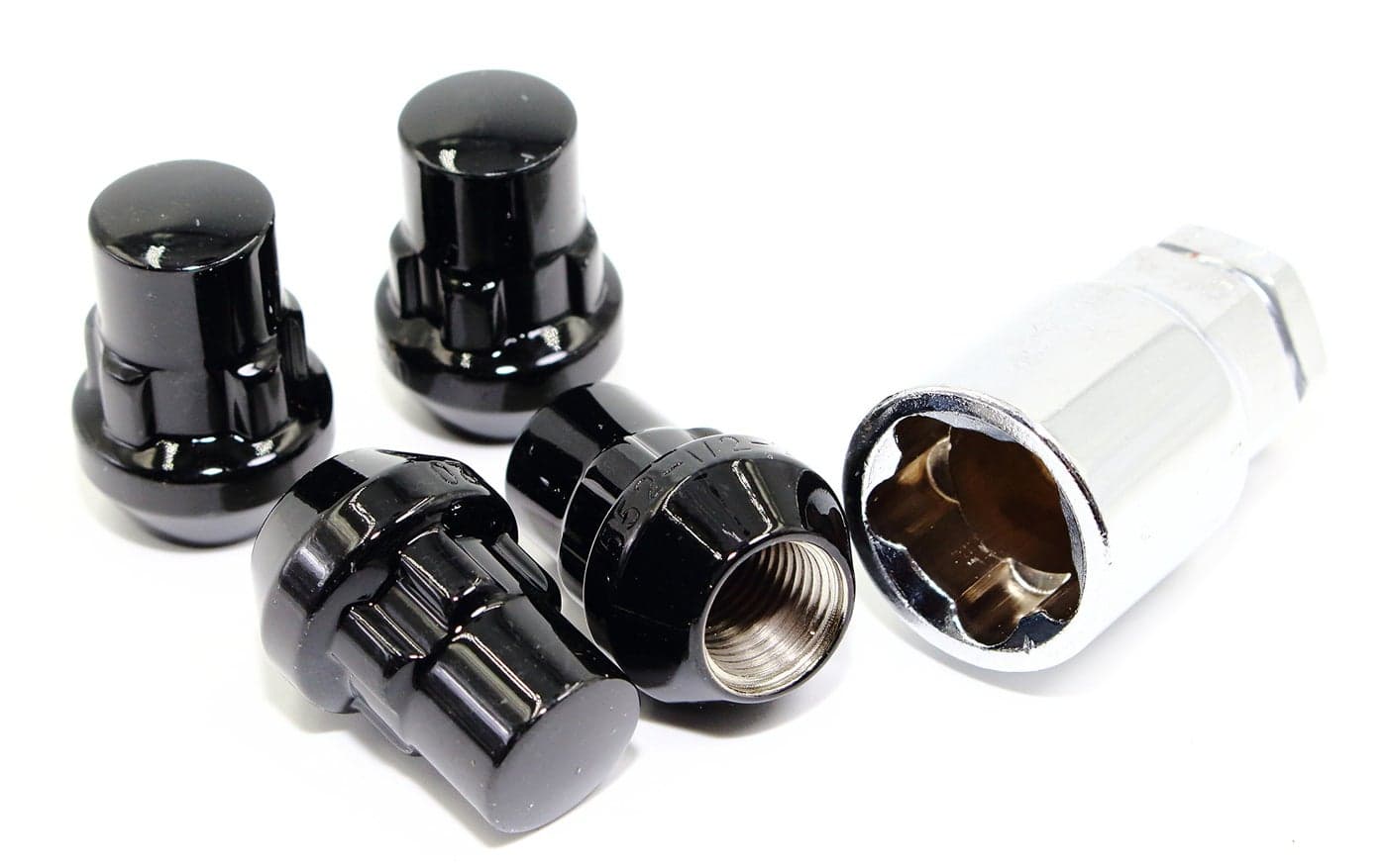 Set of 4 12x1.5 Veritek Gloss Black Acorn Bulge Tuner Conical Seat 1.40 Inch Security Wheel Locks for Aftermarket Wheels Honda Acura