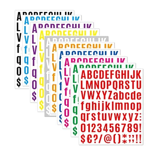 ZJWZSLI 10 Sheets Multicolor Vinyl Alphabet Stickers, 810 Pieces, Decals for Sign, Notebook, Classroom Decor, Door