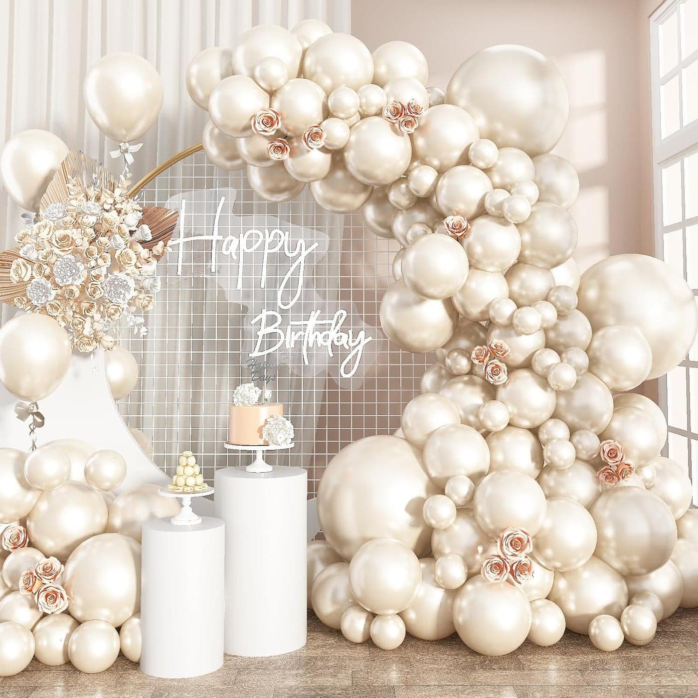 Pearl White Sand Balloons Pearl Beige Balloons Garland Arch DoubleStuffed White Balloon Different Sizes 1812105inch 61pcs Ivory Cream Balloons for Wedding Birde to be Birthday Anniversary Decor
