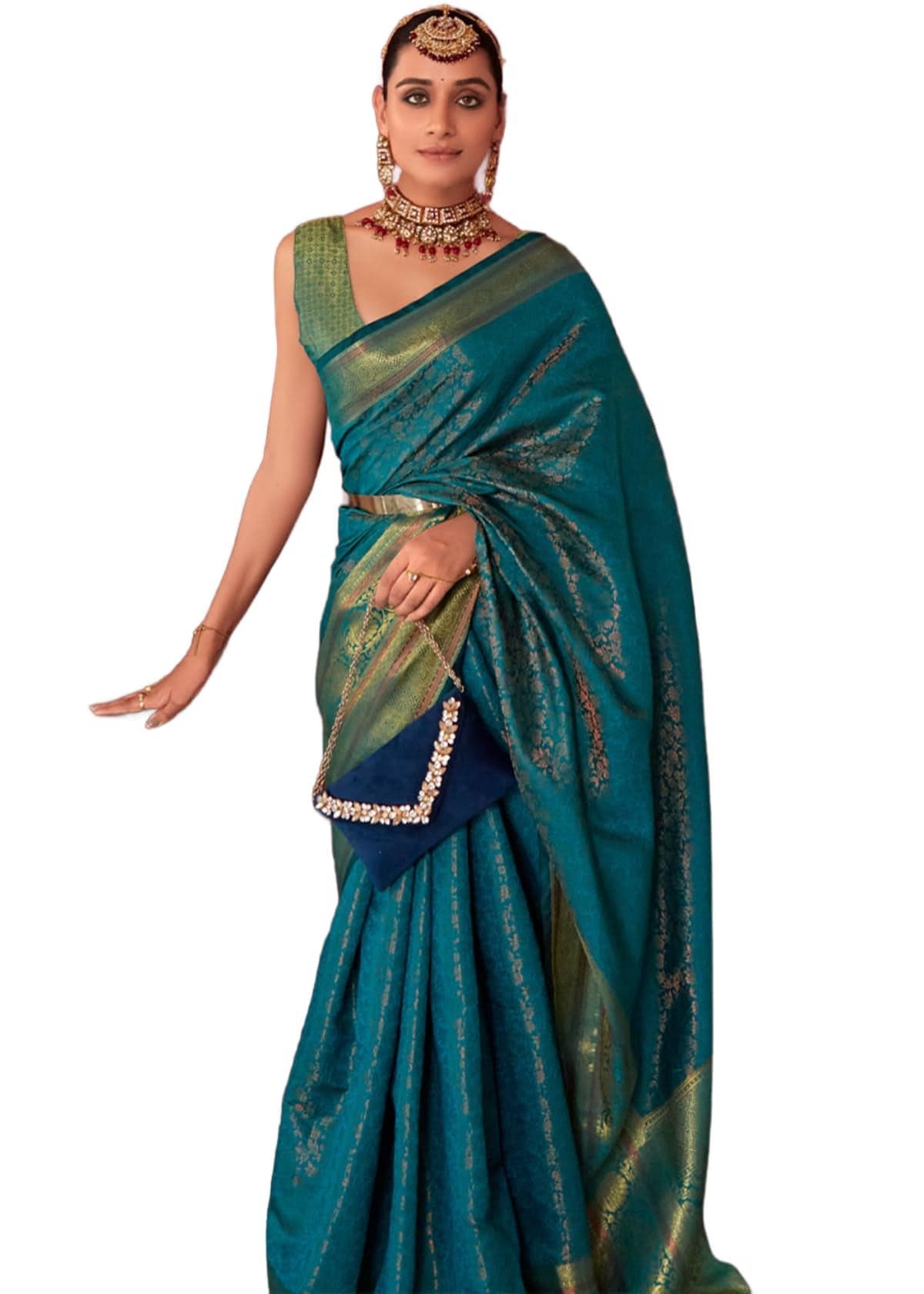 SWORNOF Women's Kanjivaram Banarasi Silk Saree For Patola Festival Wedding Silk With Rich Pallu Design Sarees For Women With Blouse Piece, FIROZY