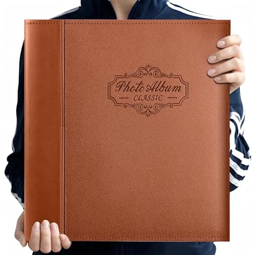 Zoview Art Photo Album Holds 3X5, 4X6, 5X7, 6X8, 8X10 Photos, Leather Cover, Magnetic Self-Stick Page, Hand Made DIY Albums (Brown, Large)