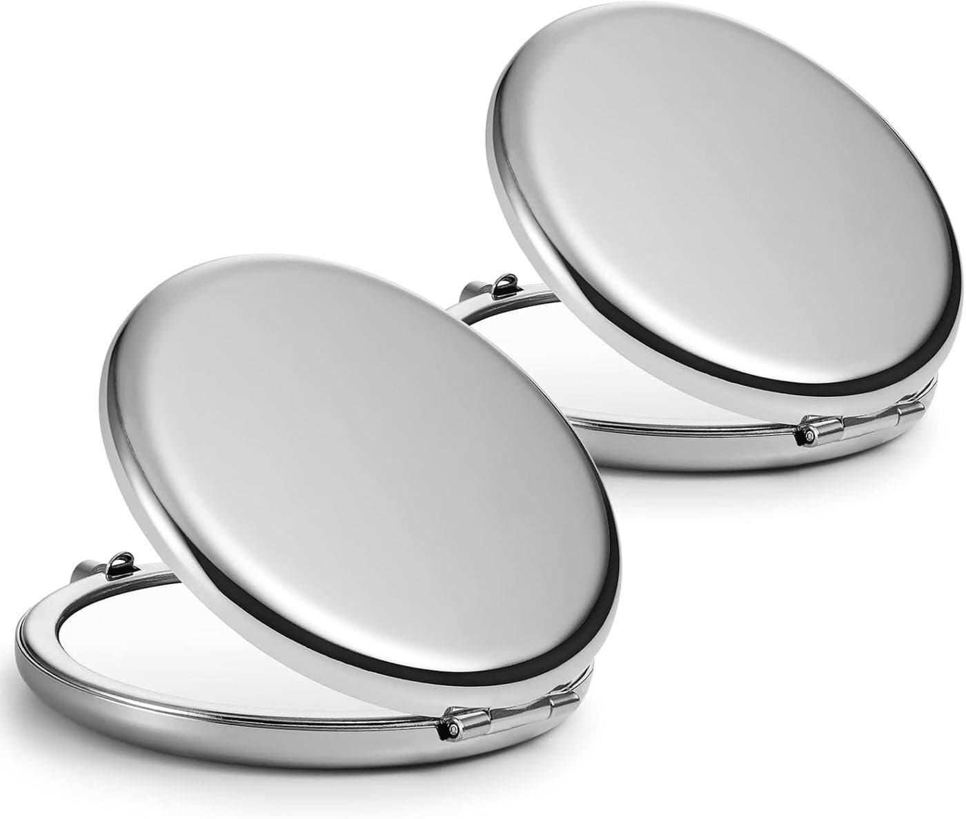 Compact Mirror Bulk, Set of 2 Double-Sided 1X/2X Magnifying Purse Pocket Makeup Mirrors(Round, Silver)