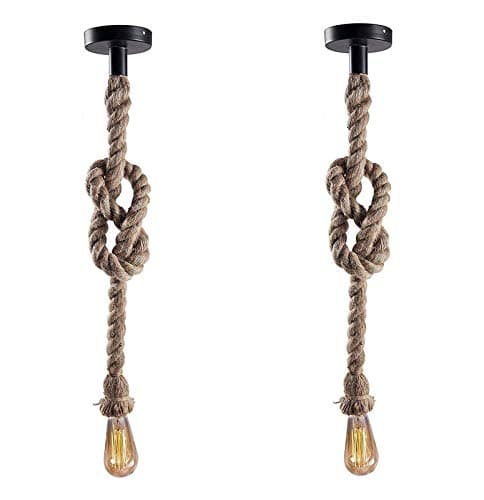 RSP Quality bit ® Vintage Retro Style Hemp Rope Hanging Pendant Ceiling Light Fixture with E26/E27 Base (Pack of 2)