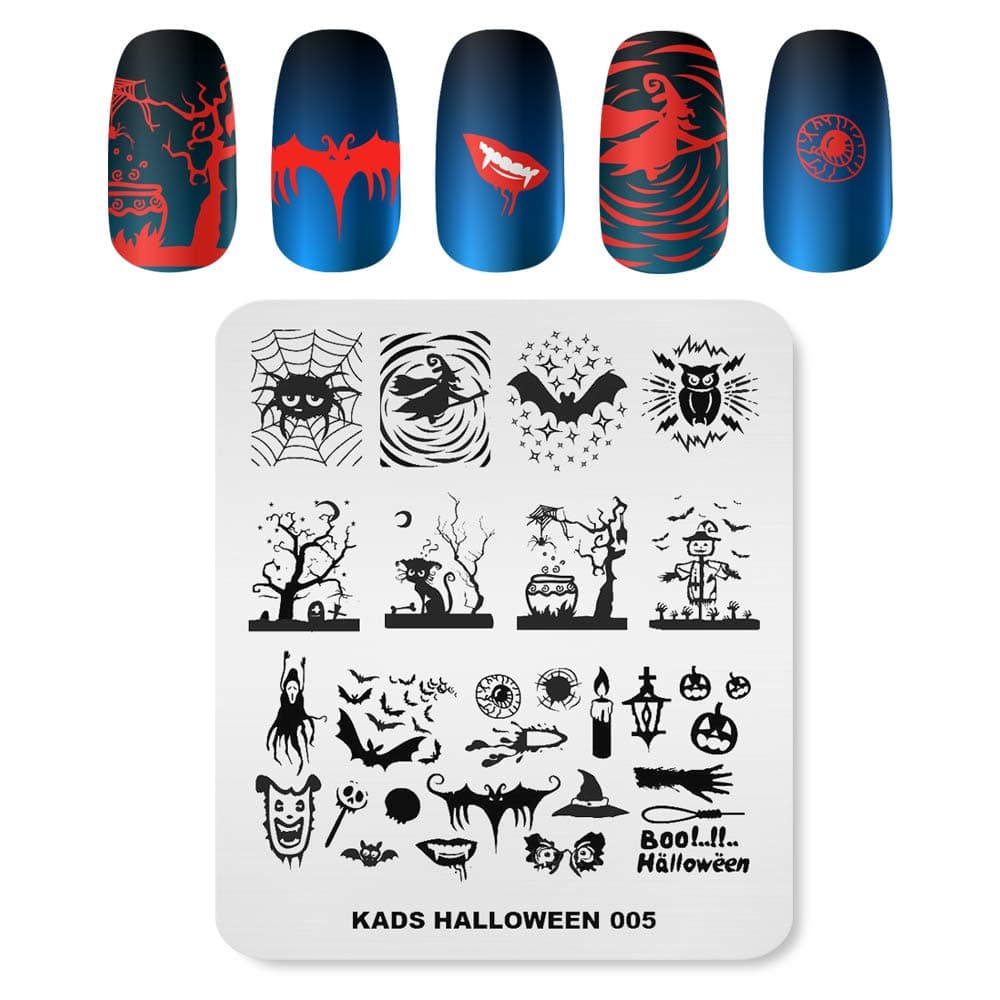 KADS Halloween Nail Plates Nail Stamp Templates Nail Art Stamping Kits with Pumpkin Ghost Skull Bat Image Plates for DIY Decoration HA005